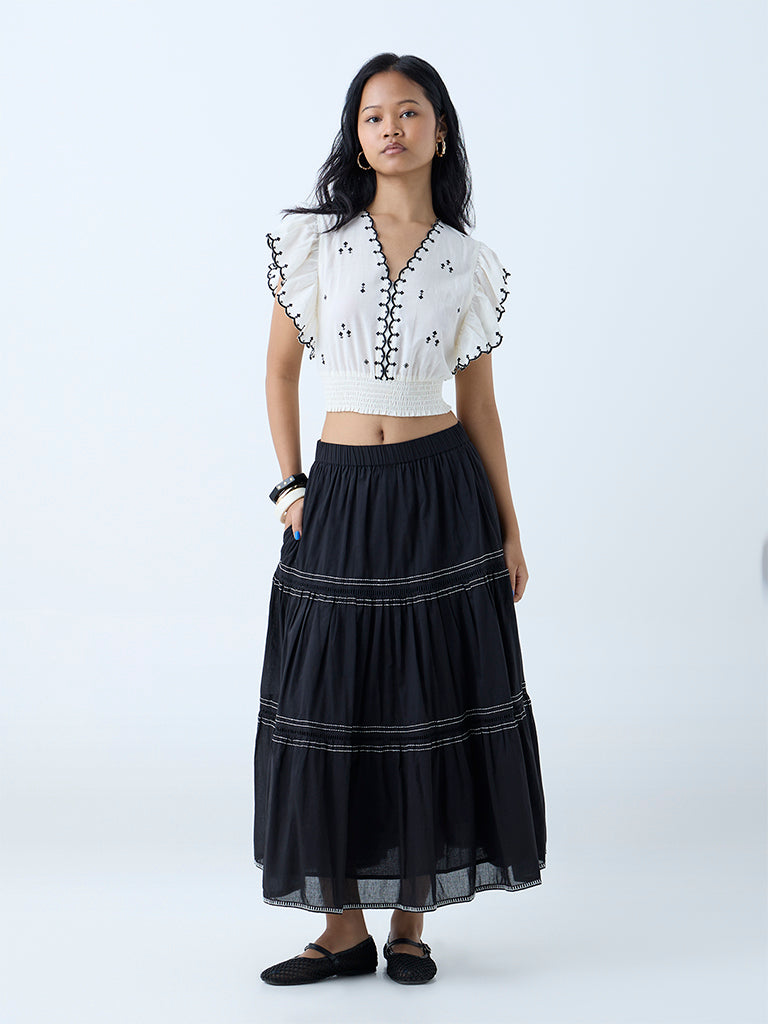 Bombay Paisley Black Striped Cotton Skirt