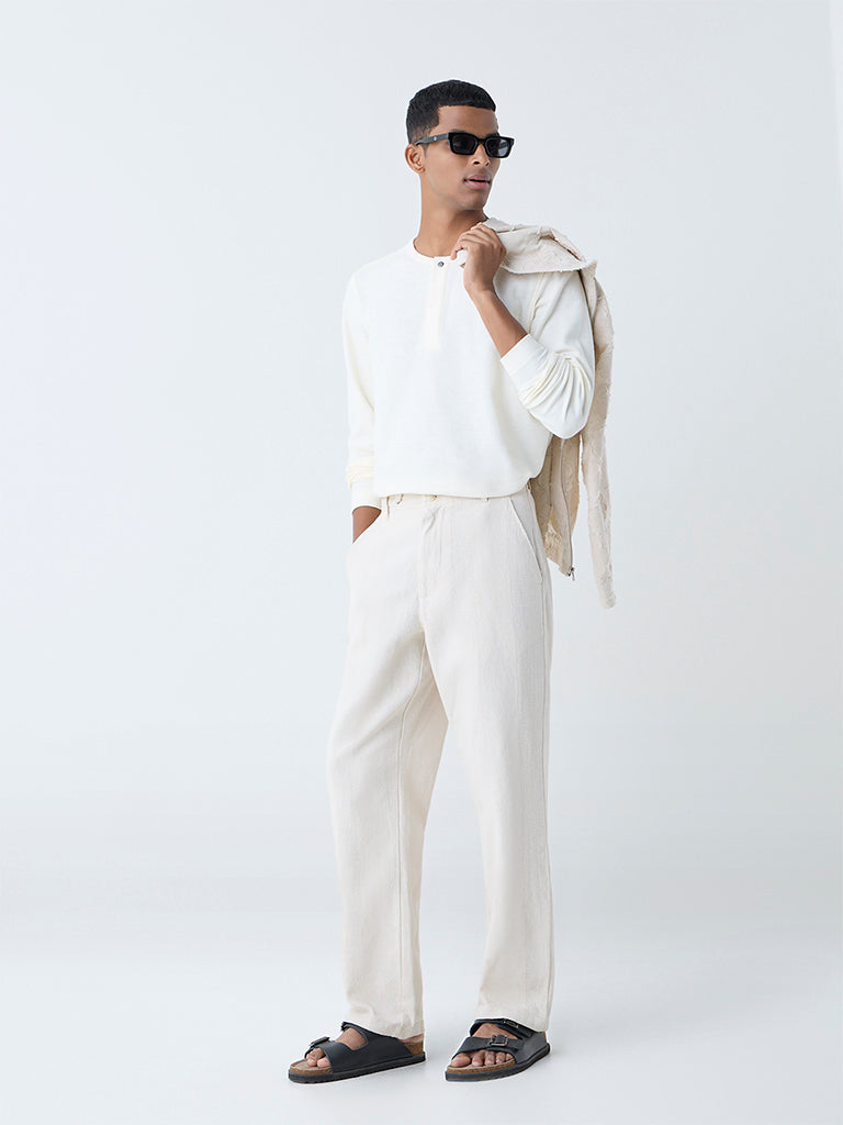 ETA Off-White Textured Relaxed-Fit Mid-Rise Cotton Chinos