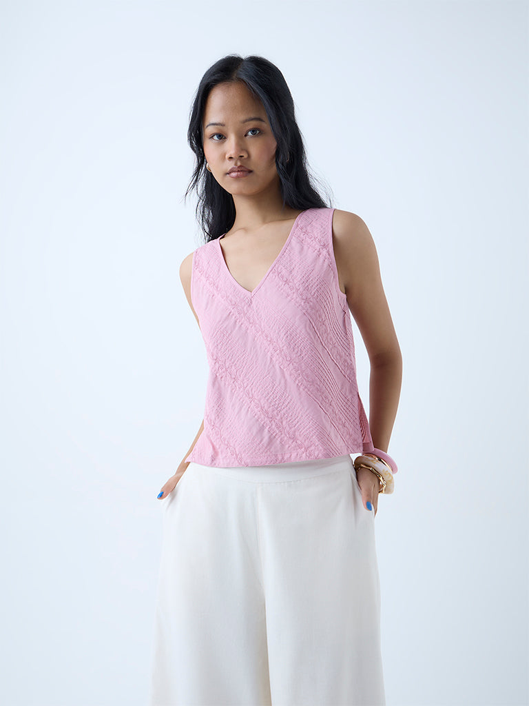 Bombay Paisley Pink Floral Embroidered Cotton Top