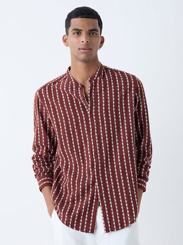 ETA Brown Embroidered Resort-Fit Cotton Shirt