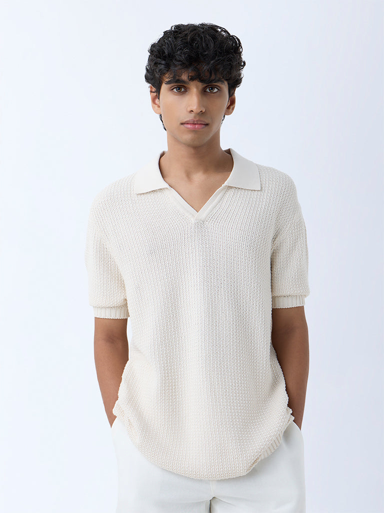 ETA Off-White Knitted Relaxed-Fit Polo T-Shirt