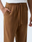 ETA Brown Solid Relaxed-Fit Mid-Rise Pants