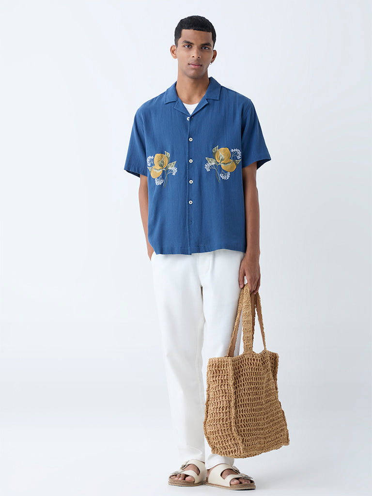 ETA Indigo Floral Embroidered Relaxed-Fit Shirt