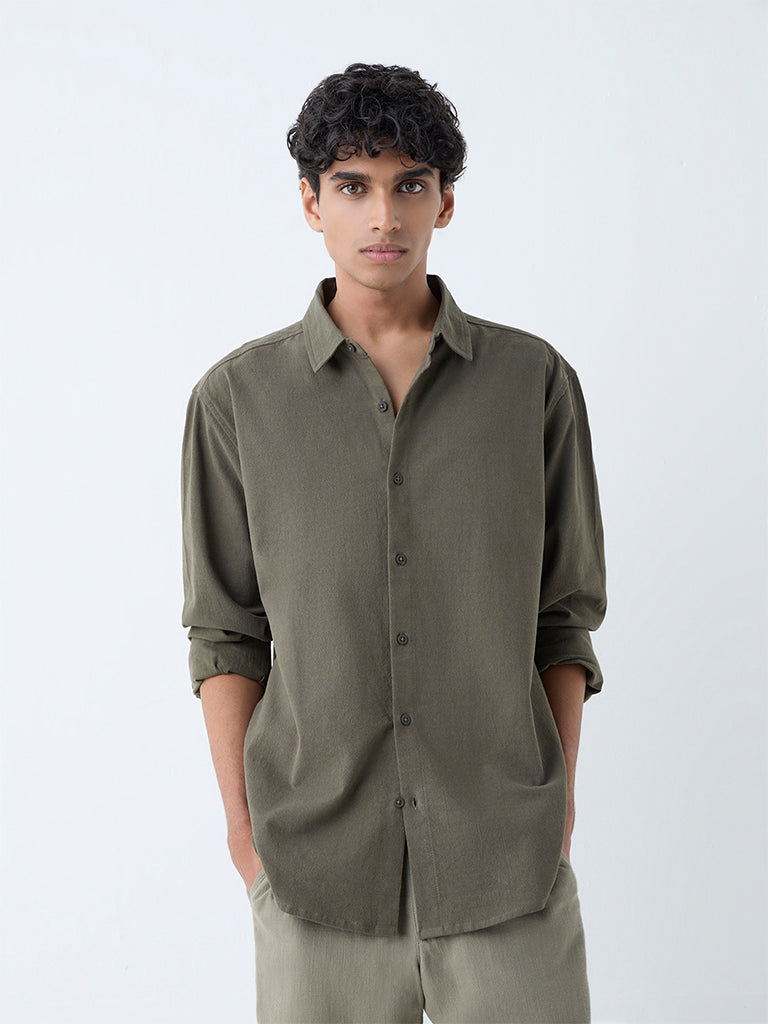 ETA Olive Relaxed-Fit Cotton Shirt