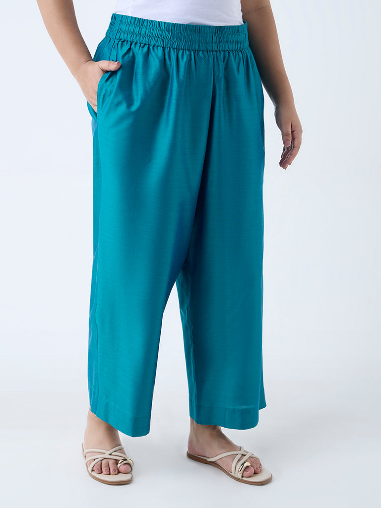 Diza Teal Solid Ethnic Pants