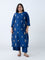 Diza Blue Floral Embroidered A-Line Kurta
