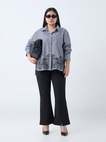 Gia Black Pinstriped Bootcut High-Rise Trousers