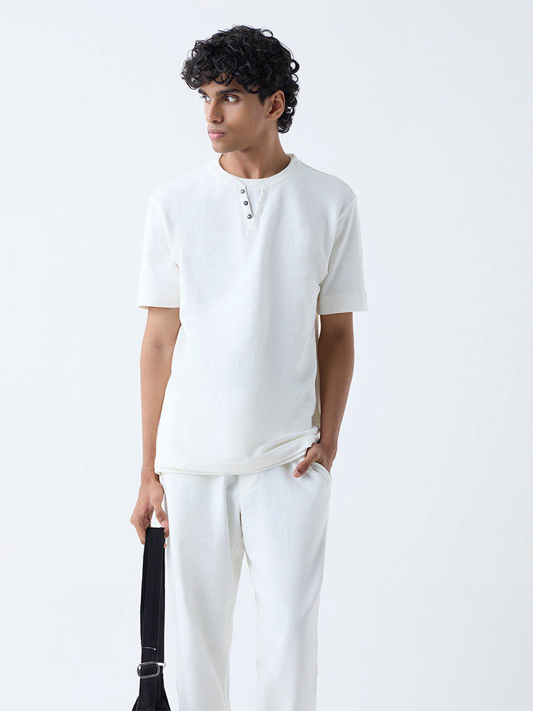 ETA White Solid Relaxed-Fit Cotton T-Shirt