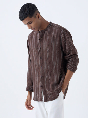 ETA Dark Brown Striped Relaxed-Fit Cotton Shirt