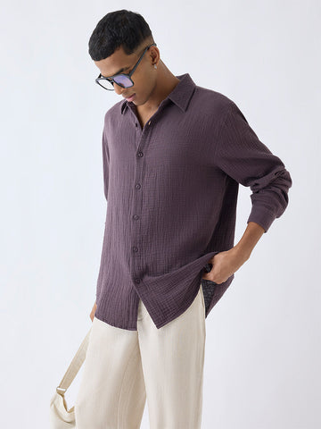 ETA Purple Crinkle-Textured Relaxed-Fit Cotton Shirt