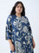 Diza Indigo Botanical Pattern A-Line Kurta