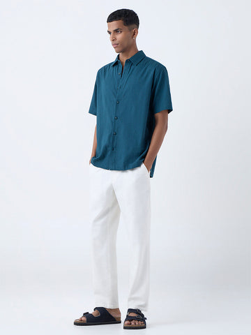 ETA Navy Self-Striped Relaxed-Fit Cotton Shirt