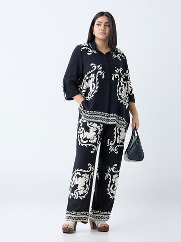 Gia Black Baroque-Inspired High-Rise Trousers