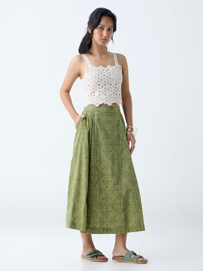 Bombay Paisley Off-White Crochet-Knitted Cotton Top
