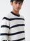 Ascot White Striped Relaxed-Fit Cotton-Blend Sweater