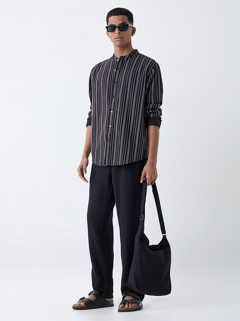 ETA Black Striped Relaxed-Fit Cotton Shirt