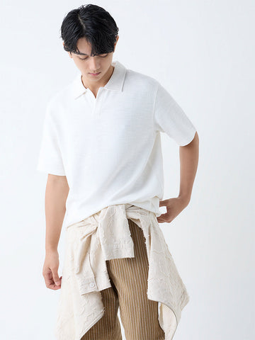 ETA White Self Relaxed-Fit Cotton-Blend Polo T-Shirt