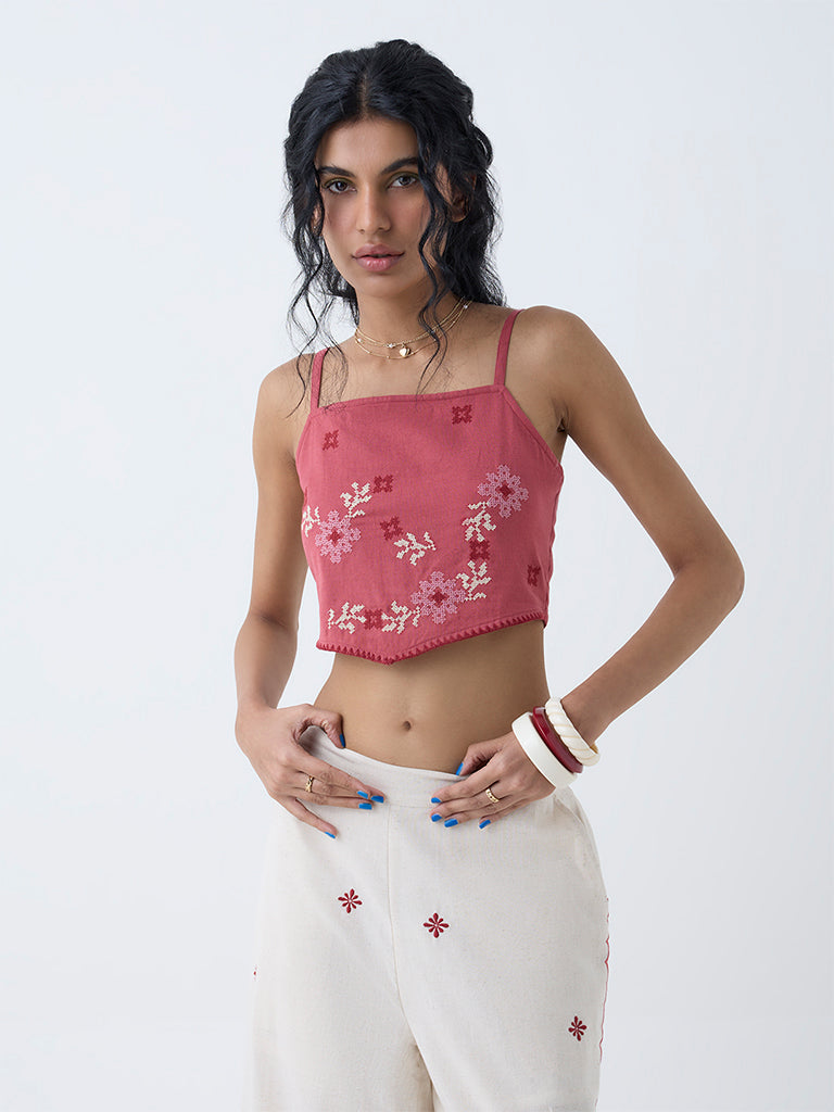 Bombay Paisley Dusty Pink Embroidered Cotton-Blend Top