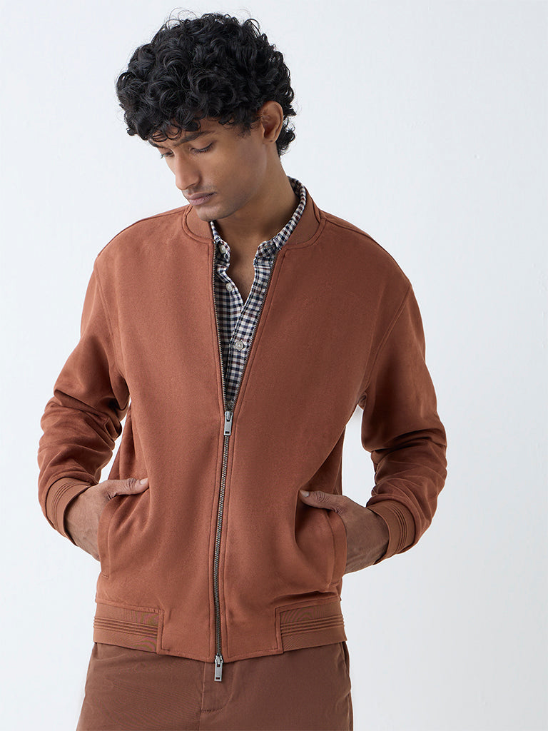 Ascot Rust Solid Relaxed-Fit Suede Jacket