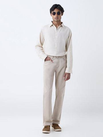 Ascot Beige Relaxed-Fit Mid-Rise Jeans