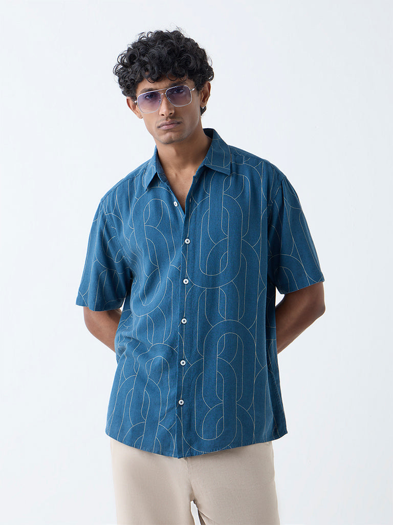 Ascot Teal Abstract Design Relaxed-Fit Shirt