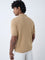 Ascot Beige Cable-Knit Relaxed-Fit Cotton Polo T-Shirt