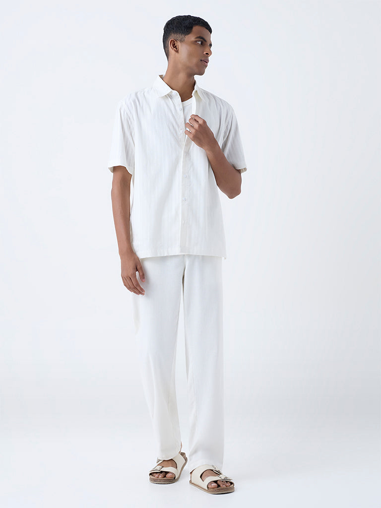 ETA White Self-Striped Relaxed-Fit Cotton Shirt