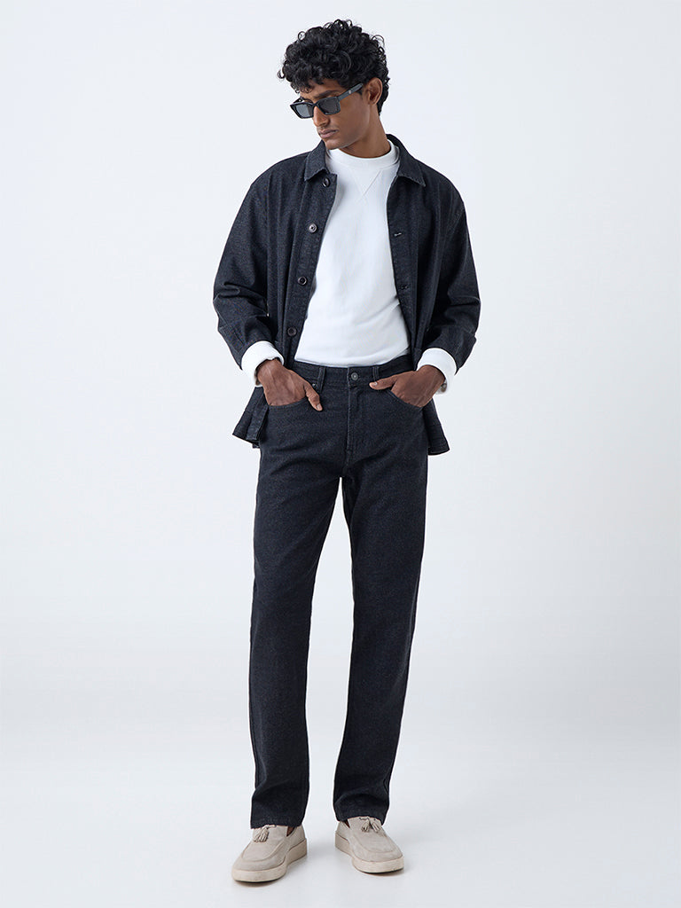 Ascot Charcoal Solid Relaxed-Fit Cotton Shirt