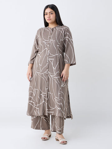 Diza Taupe Printed A-Line Kurta