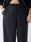 Gia Black Pinstriped High-Rise Trousers with Belt