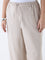 Gia Beige Pinstriped High-Rise Trousers with Belt
