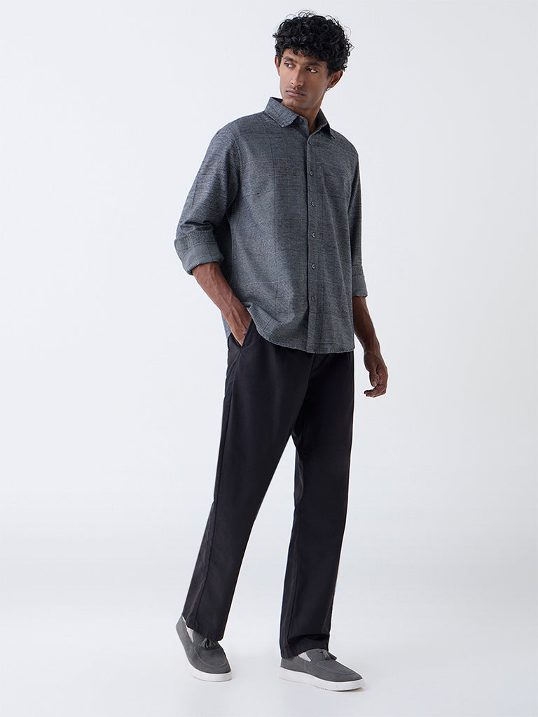 Ascot Charcoal Checks Design Relaxed-Fit Cotton-Blend Shirt