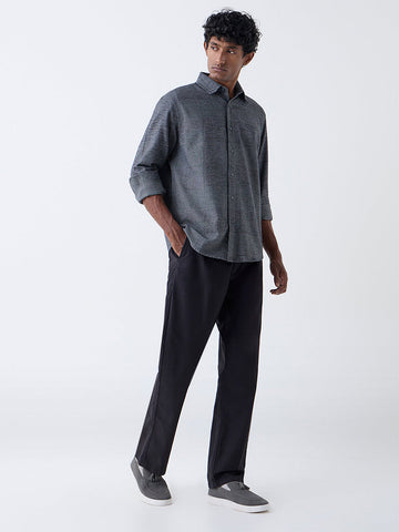 Ascot Charcoal Checks Design Relaxed-Fit Cotton-Blend Shirt