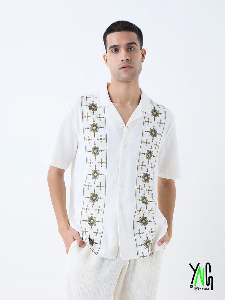ETA Off-White Embroidered Relaxed-Fit Cotton Shirt