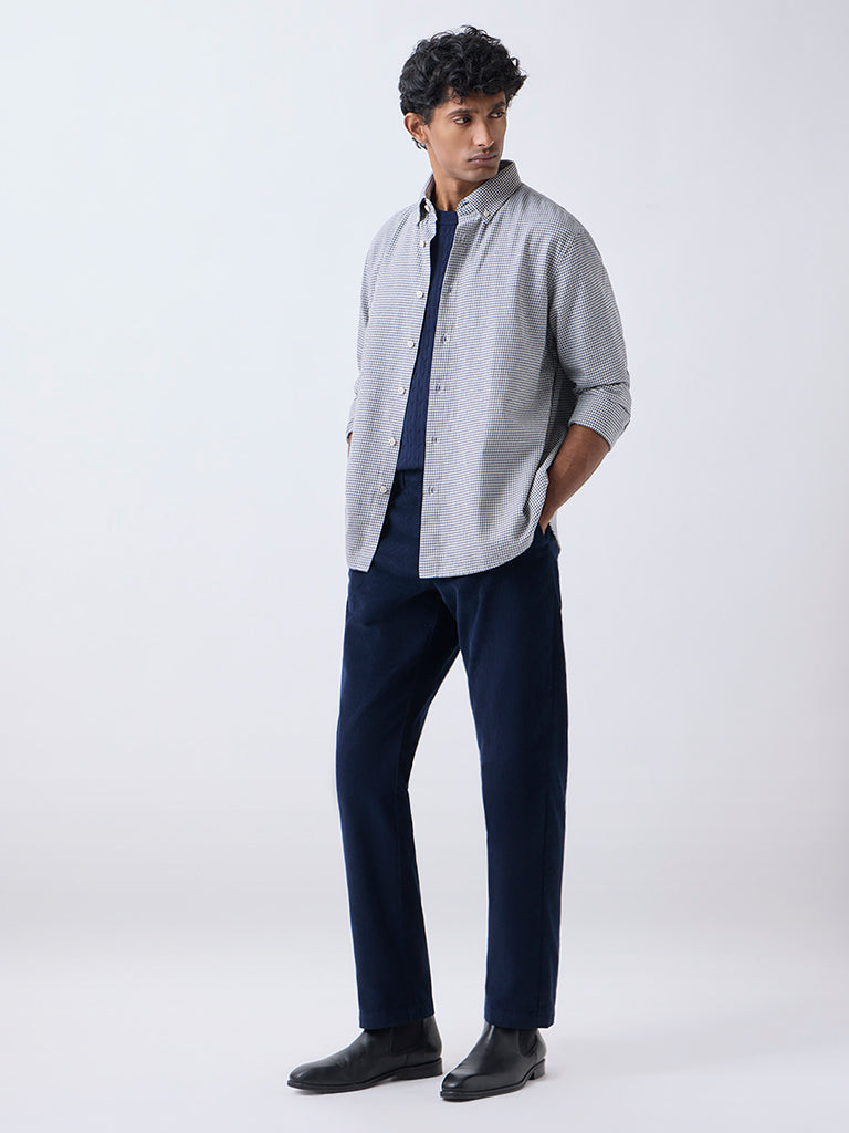 Ascot Navy Relaxed-Fit Mid-Rise Corduroy Trousers