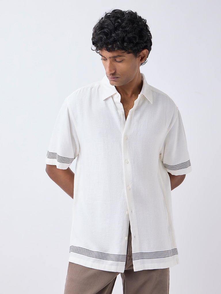 Ascot Off-White Striped Relaxed-Fit Shirt