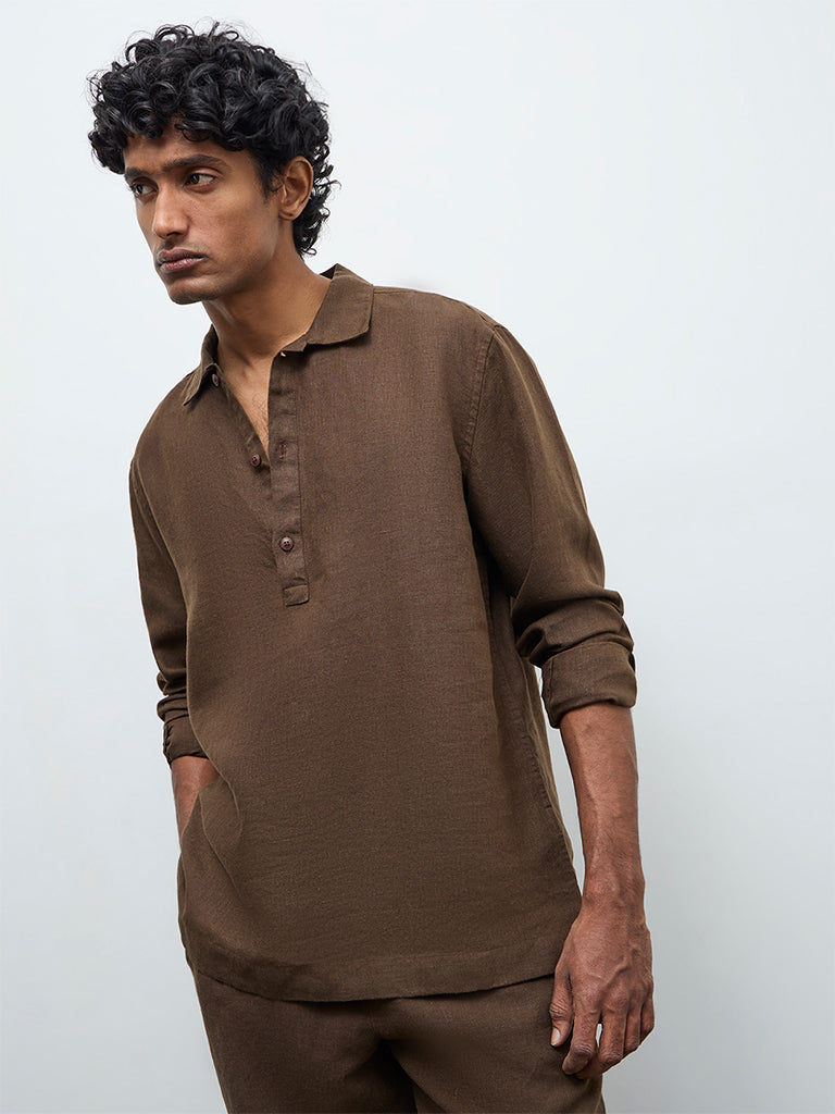 Ascot Dark Brown Relaxed-Fit Linen Shirt