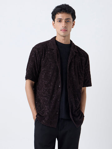 ETA Dark Brown Textured Relaxed-Fit Cotton-Blend Shirt