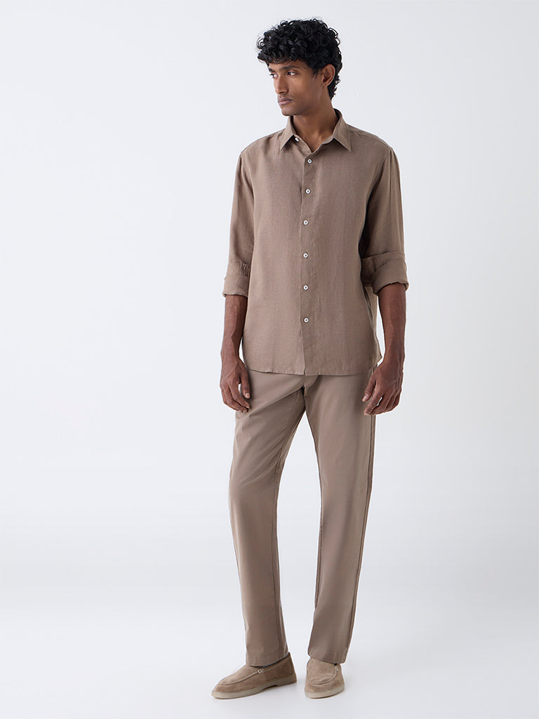 Ascot Taupe Solid Relaxed-Fit Linen Shirt