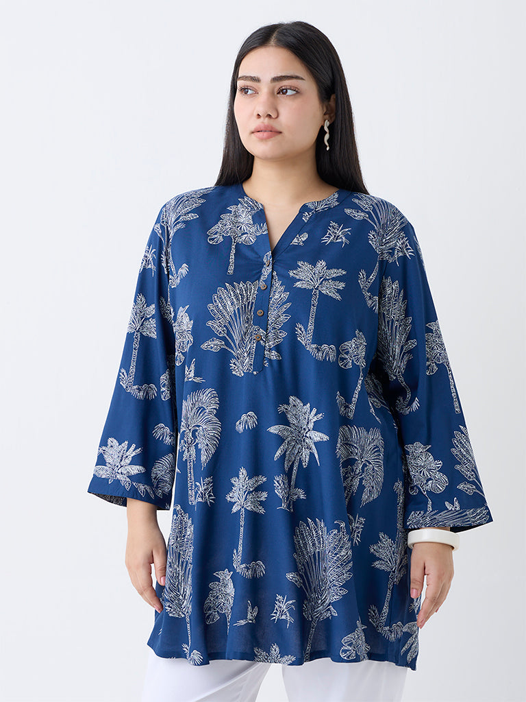 Diza Indigo Foliage Printed Tunic
