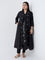 Diza Black Floral Embroidered Cotton A-Line Kurta