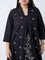 Diza Black Floral Embroidered Cotton A-Line Kurta