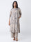 Diza Beige Printed A-Line Kurta