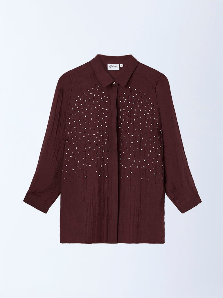 Gia Brown Embellished Shirt