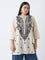 Diza Cream Floral Embroidered Cotton Kurti