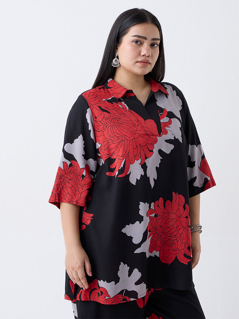 Diza Black Foliage Pattern Tunic
