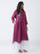 Diza Plum Floral Embroidered A-Line Kurta