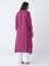 Diza Plum Floral Embroidered A-Line Kurta
