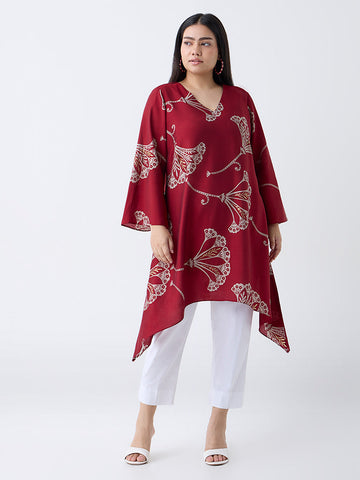 Diza Red Floral Pattern A-Line Kurta