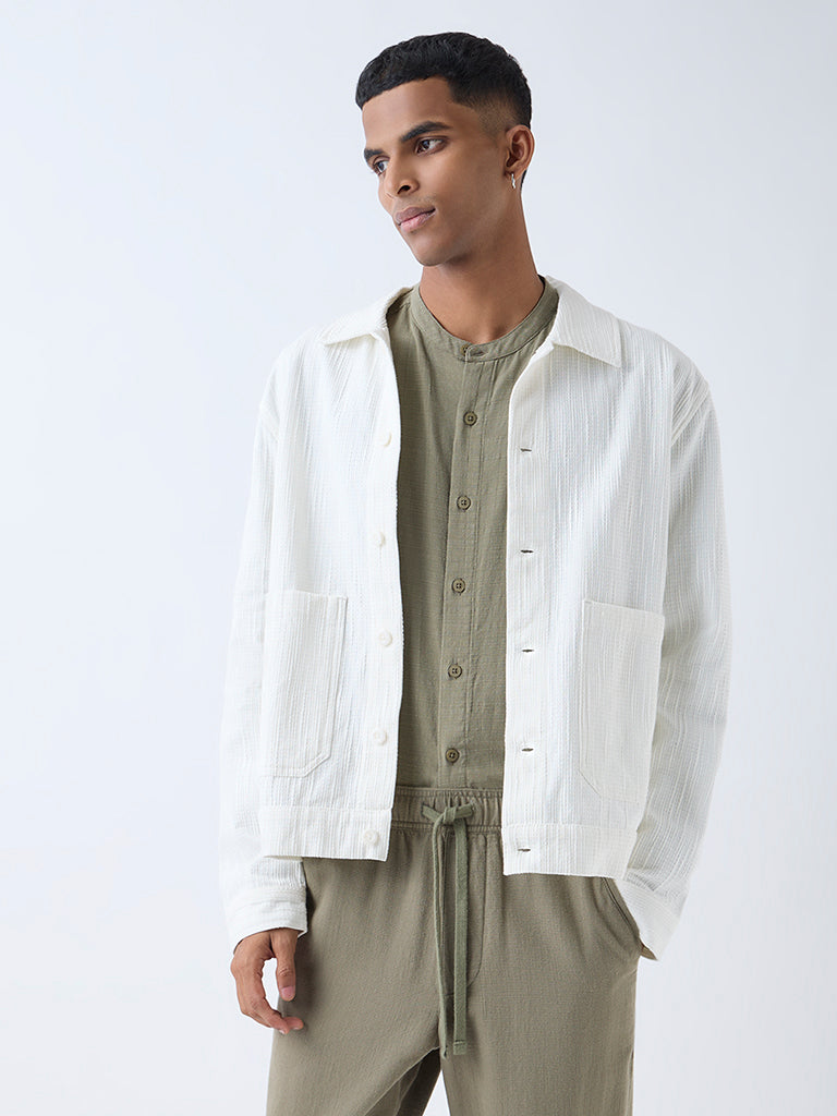 ETA White Textured Relaxed-Fit Cotton Jacket